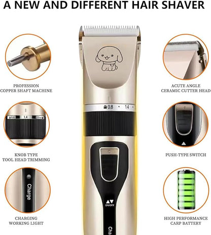 Grooming Kit Clippers,Low Noise,Dog Shaver Cordless Electric Quiet Hair Clipper Set for Dog Cats Pets（Gold）