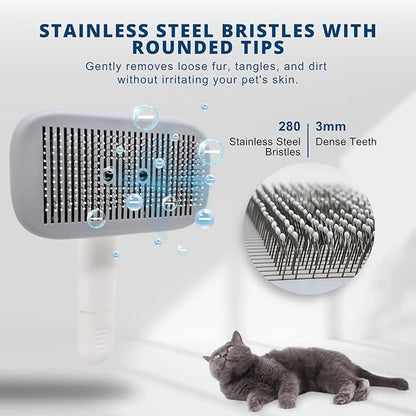 2025 Self-Cleaning Pet Grooming Brush with Negative Ion Technology – Slicker Brush for Cats & Dogs, Reduces Shedding, Gentle on Skin, Easy Release Button for Long & Short Hair