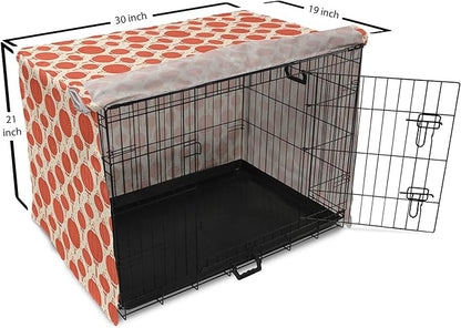 Lunarable Oriental Dog Crate Cover, Folk Lamps Cartoon Style Cheerful Pattern with Chinese Ethnicity, Easy to Use Pet Kennel Cover for Cats & Medium Dogs, 30 Inch, Pale Yellow and Vermilion