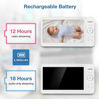 VTech Video Baby Monitor with 7" Color LCD Screen, Portable, Long Battery Life, Clear Audio/Video Quality, Secure Tranmission, No Wi-Fi, 2-Way Audio, Temperature Sensor, Travel Monitor: 819 Max
