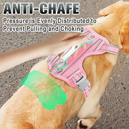 BARKBAY No Pull Dog Harness Large Reflective Dog Harness with Front Clip and Easy Control Handle for Walking Training Running with ID tag Pocket(Baby Pink,M)