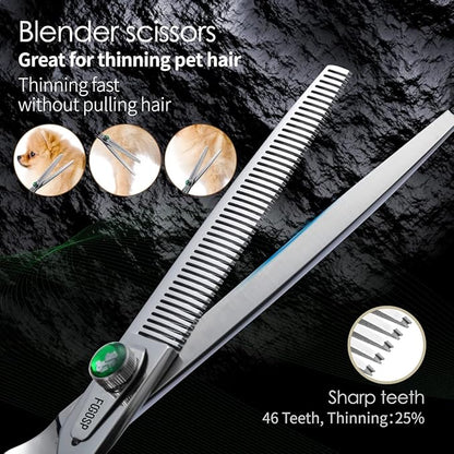Professional Dog Grooming Scissors Kit Japan 440C Stainless Steel 7.0 in Curved Thinning Straight Chunker Shears and Comb 5pcs Set for Grooming Dogs Cat Pet