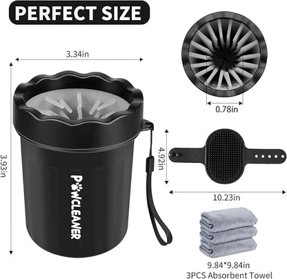 Dog Paw Cleaner for Dogs, (with 3Pcs Absorbent Towels & Adjustable Bath Brush) Dog Paw Washer, Pet Foot Cleaner (Black, Small)