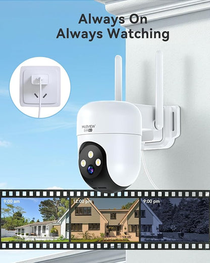 MUBVIEW 360° Security Cameras Wireless Outdoor,24/7 Wired Outdoor Camera for Home Security,Motion Tracking,5G/2.4G WiFi security camera,Night Vision,2-Way Talk, IP66,AI Detection,Local & Cloud Storage