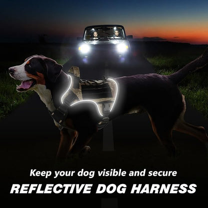 WINGOIN Tactical Dog Harness for Large Dogs, Heavy Duty No Pull Dog Harness with Handle, Adjustable Reflective Military K9 German Shepherd Big Size Dog Vest for Walking, Hunting, Camo (L)