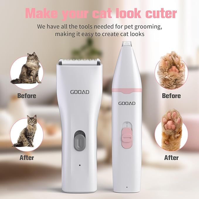 Cat Clippers for Matted Hair, Quiet Cat Shaver for Long Hair, Cordless Cat Hair Trimmer for Grooming, Cat Paw Trimmer Nail Grinder,Pet Shaver Cat Grooming Kit for Cats Small Dogs Animals(White)