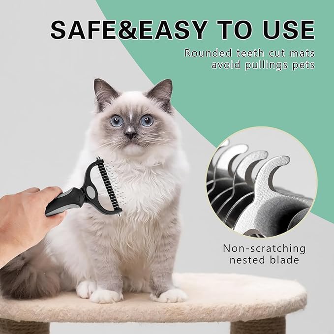 Deshedding Brush - Double-Sided Undercoat Rake for Dogs & Cats - Shedding Comb and Dematting Tool for Grooming, Extra Wide