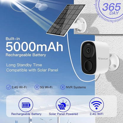 VSTARCAM Solar Security Camera Wireless Outdoor, 2K Camera with Color Night Vision, Solar Cameras for Outside Wireless, Battery Powered, Siren & Spotlight, Two-Way Audio, 2.4 GHz Wi-Fi, No Monthly Fee