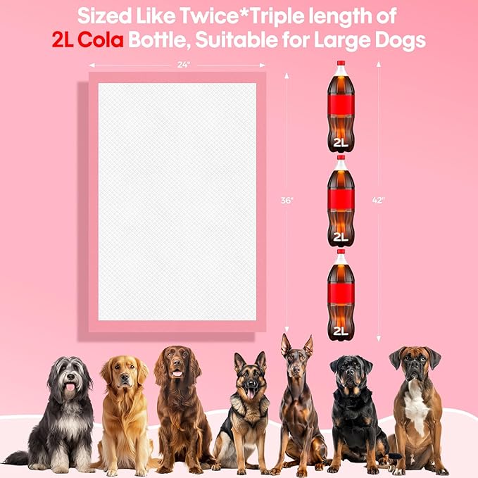 BinetGo Pink Disposable Pee Pads for Dogs, 25 Count 24” x 35.5” X-Large Wee Wee Pads for Dogs Urine, Extra Absorbent Unscented Puppy Pads, Pet Training Pad for Dog, Pink Doggy Pee Pads for Indoors