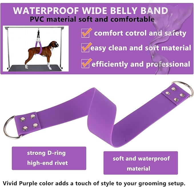 Pet Dog Grooming Belly Straps - Pet Dog Grooming Loops Purple Groomer Belly Support Band 2" Wide Waterproof Strong PVC Belly Loop Grooming Restraint for Pet Bathing Grooming (Purple-Short)