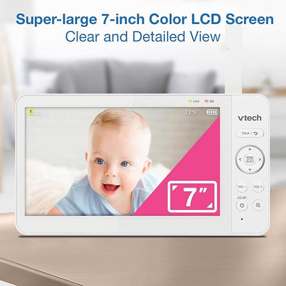 VTech Video Baby Monitor with 7" Color LCD Screen, Portable, Long Battery Life, Clear Audio/Video Quality, Secure Tranmission, No Wi-Fi, 2-Way Audio, Temperature Sensor, Travel Monitor: 819 Max