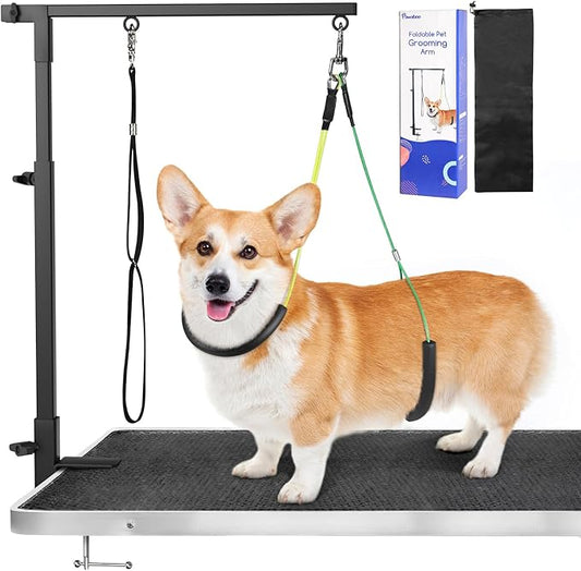 Pawaboo Pet Grooming Arm with Clamp, Dog-Grooming-Arm Dog Grooming Stand and Free Two No Sit Haunch Holder with Grooming Loop, Foldable Dog Grooming Arm for Small Medium Pet