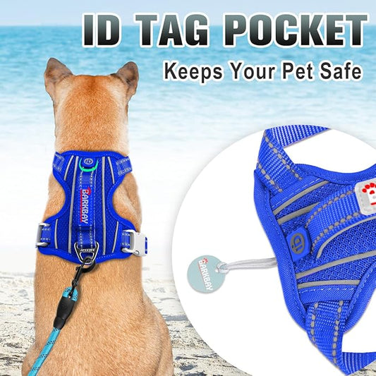 BARKBAY No Pull Dog Harness Large Reflective Dog Harness with Front Clip and Easy Control Handle for Walking Training Running with ID tag Pocket(Sapphire Blue,M)