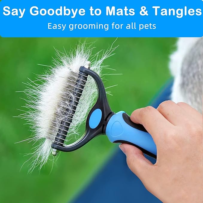 Dog Undercoat Rake, Cat Grooming Rake Shedding Brush 2 Sided Pet Grooming Tool Deshedding and Dematting Rake Brushes Comb for Pets Remove Undercoat Mats & Tangles