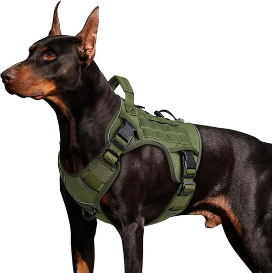 WINGOIN Tactical Dog Harness for Large Dogs, Heavy Duty No Pull Dog Harness with Handle, Adjustable Reflective Military K9 German Shepherd Big Size Dog Vest for Walking, Training, Hunting, Green (L)
