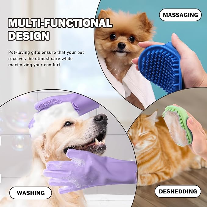 Dog Bath Brush, Dog Shampoo Brush with Washing Pet Rubber Bathing Rubber Curry Brush for Bathing for Grooming, Shedding, Massaging