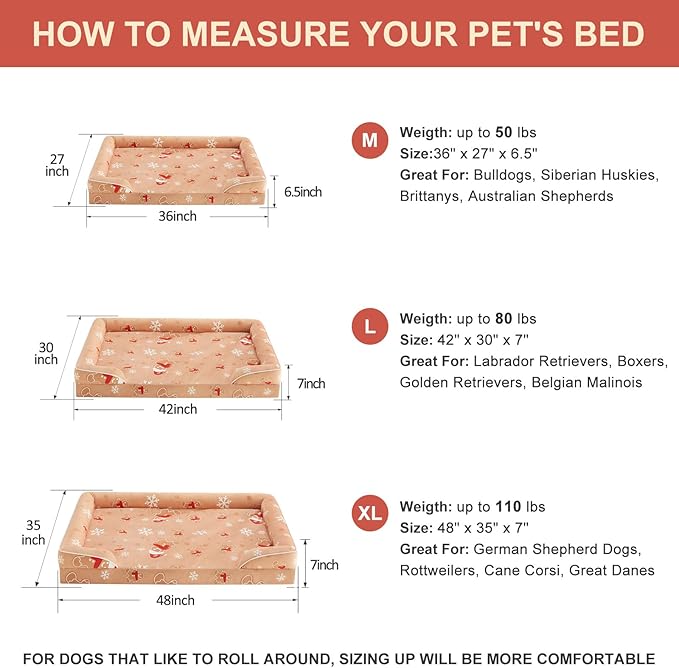 WNPETHOME Christmas Dog Beds for Extra Large Dogs, Orthopedic XLarge Dog Bed with Sides, Big Dog Couch Bed with Washable Removable Cover, Pet Bed Sofa with Non-Slip Foam for Sleeping