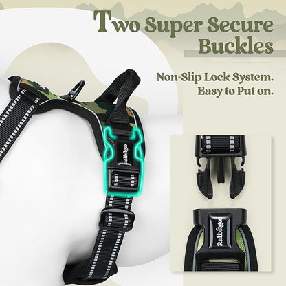 rabbitgoo Dog Harness No Pull with 2 Leash Clips, Adjustable Soft Padded, Reflective Oxford No Choke Pet Vest with Easy Control Handle for Large Dogs, Green Mountain, XL