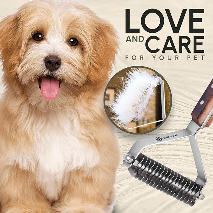 Flamia & Jabz Undercoat Rake for Dogs & Cats, Dematting Grooming Stripper Tool (18 Blades)