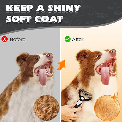 3PCS Premium Dog Grooming Kit - I Deshedding Brush & Metal Comb for Dogs & Cats (White Black)