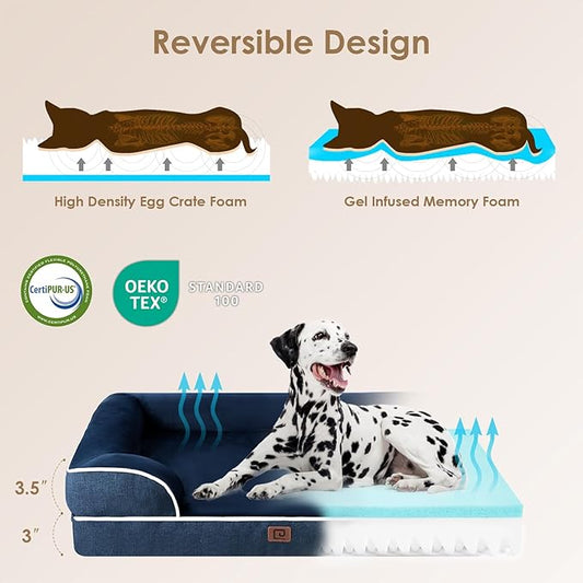 EHEYCIGA Orthopedic Dog Beds for Extra Large Dogs, Waterproof Memory Foam XL Dog Bed with Sides, Non-Slip Bottom and Egg-Crate Foam Big Dog Couch Bed with Washable Removable Cover, Navy