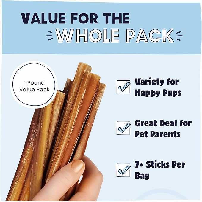 Pawstruck Natural 8-12" Bully Sticks for Dogs - Best Long Lasting, Rawhide Free, Low Odor & Grain Free Dental Chew Treat - Healthy Single Ingredient 100% Real Beef - 1 lb Bag - Packaging May Vary