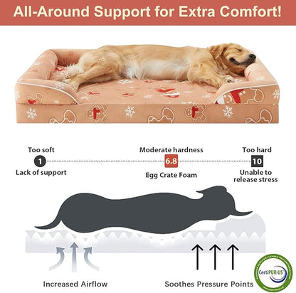 WNPETHOME Christmas Dog Beds for Extra Large Dogs, Orthopedic XLarge Dog Bed with Sides, Big Dog Couch Bed with Washable Removable Cover, Pet Bed Sofa with Non-Slip Foam for Sleeping