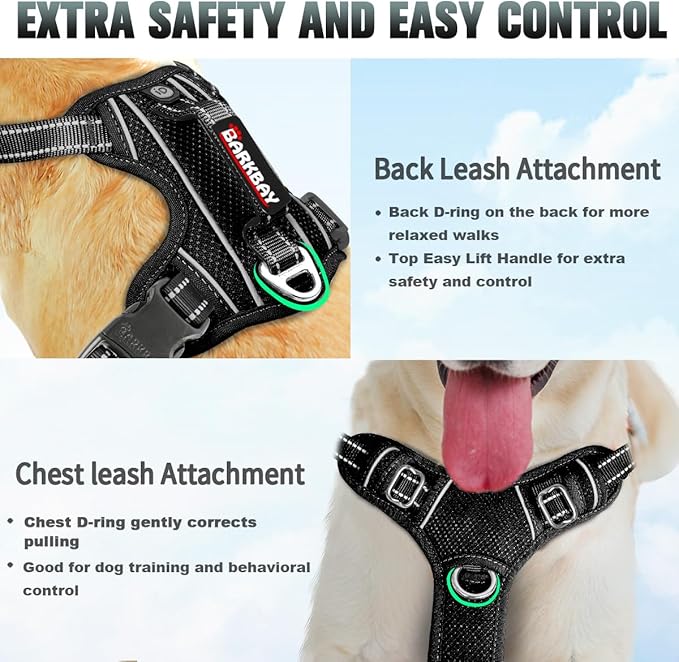 BARKBAY No Pull Dog Harness Large Reflective Dog Harness with Front Clip and Easy Control Handle for Walking Training Running with ID tag Pocket(Black,XS)