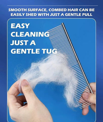 Dematting Combs with Rounded Ends - Stainless Steel Teeth for Removing Tangles and Knots - Professional Grooming Tool for Long and Short Haired Dogs, Cats and Other Pets - 7.28IN