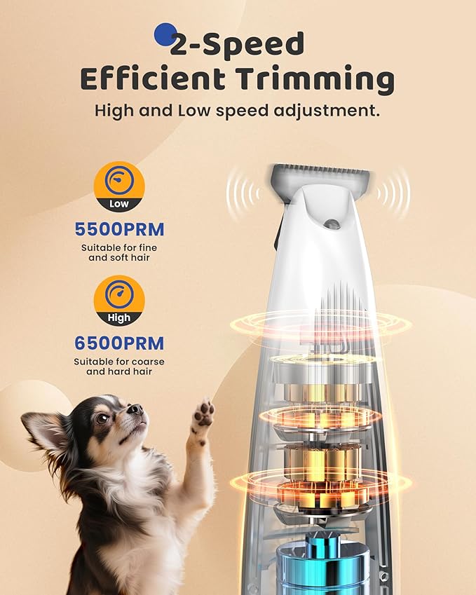 Dog Paw Trimmer with LED Light, 35dB Low Noise Precision Pet Paw Trimmer for Dogs Cats Grooming Clippers, 2 Speed Safety Electric Paw Hair Trimmer for Paws, Ears, Rump, Face, Eyes (Pink)