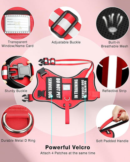 Service Dog Vest Harness and Leash Set+10 Patches for Puppy Small Dogs,Do Not Pet Emotional Support Dog Vest with 2 Soft Padded Handle for Everyday/Training (Red XS)