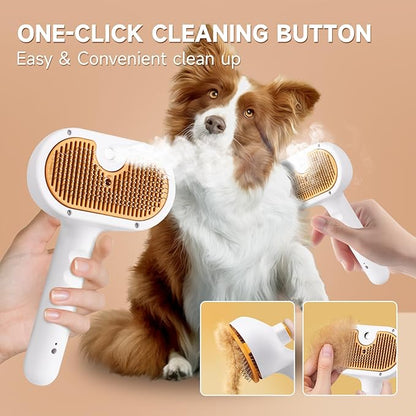 Pet Steam Brush for Dogs & Cats with Paw Cleaner & Shampoo – 3-in-1 Grooming Spray Comb, Mist Massage & Defur Function, Water Spritz Deshedding Tool for Long/Short Hair, Indoor Pets