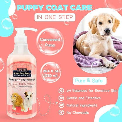 Alpha Dog Series Natural Puppy Shampoo and Conditioner Tear Free with Aloe Vera, pH-Balanced Shampoo for Puppies, Tearless Dog Shampoo and Conditioner, Puppy Wash Sensitive Skin 26.4 Oz (6 Pack)