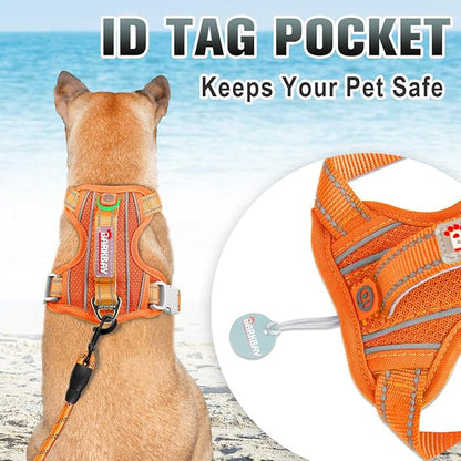 BARKBAY No Pull Dog Harness Large Reflective Dog Harness with Front Clip and Easy Control Handle for Walking Training Running with ID tag Pocket(Orange,XS)