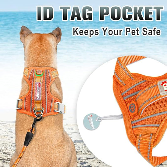BARKBAY No Pull Dog Harness Large Reflective Dog Harness with Front Clip and Easy Control Handle for Walking Training Running with ID tag Pocket(Orange,XS)