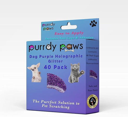 40-Pack Soft Nail Caps for Dogs Claws Purple Holographic Glitter Small