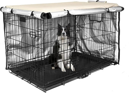 Dog Crate Cover 36 inch - Double Door, Dog Kennel Indoor, Waterproof Dog Kennel Cover with Air Vent Window, for Indoor/Outdoor Most Wire Dog Crate(Beige)