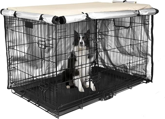 Dog Crate Cover 36 inch - Double Door, Dog Kennel Indoor, Waterproof Dog Kennel Cover with Air Vent Window, for Indoor/Outdoor Most Wire Dog Crate(Beige)
