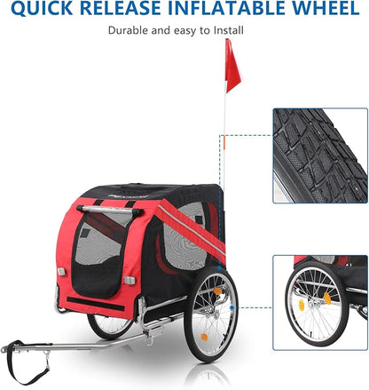 PEXMOR Dog Bike Trailer, Folding Pet Dog Trailer Cart for Bicycle, Bike Cargo Wagon Carrier w/Universal Hitch & 20" Wheel