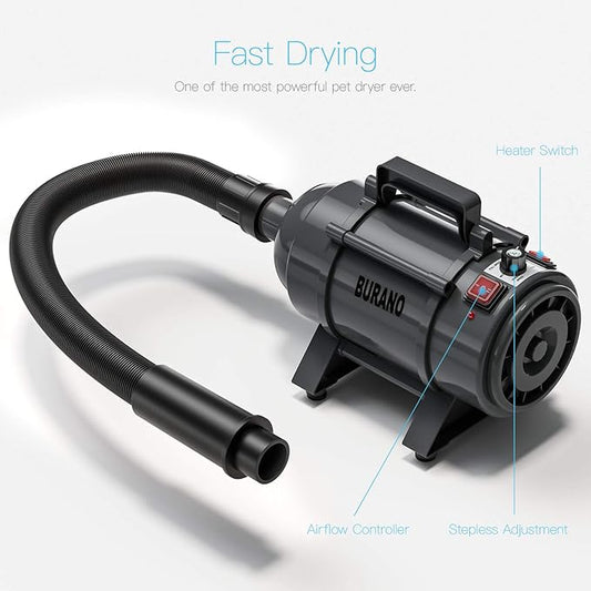 Dog Dryer, High Velocity Pet Hair Dryer, 4.3HP Stepless Adjustable Speed Dog Hair Force Dryer, Powerful Pet Blower with Heater
