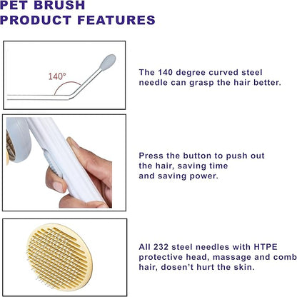 Self Cleaning Slicker Brush, Dog Cat Bunny Pet Grooming Shedding Brush - Easy to Remove Loose Undercoat, Pet Massaging Tool Suitable for Pets with Long or Short Hair (Grey & White)