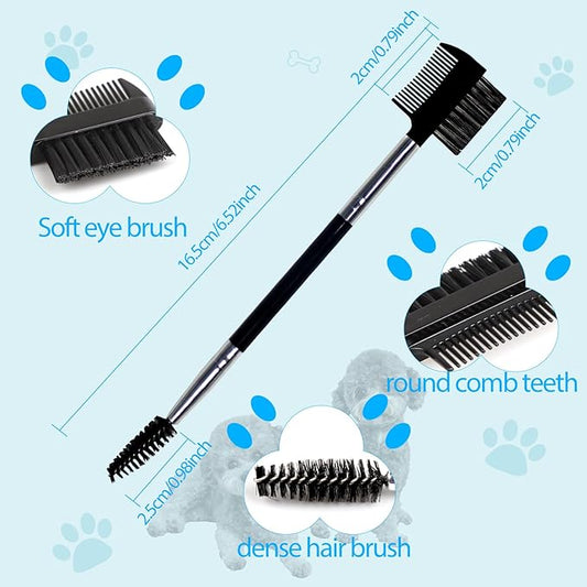 BLMHTWO Dog Grooming Comb Set: Double-Head Facial Brush and Tear Stain Removal Tool for Small Pets (Black)