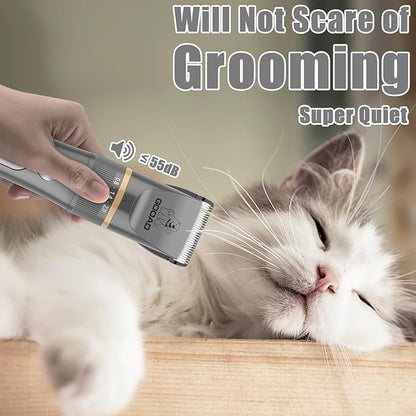 Goood Cat Grooming Kit - Cordless Cat Clippers for Long & Matted Hair, Low Noise Paw Trimmer, Quiet Pet Hair Clippers (Gray)