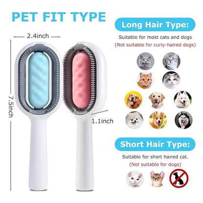 4 in 1 Pet Hair Removal Comb with Gravity Water Tank, Cat Dog Massage Brush Self Cleaning Grooming Wet Comb for Shedding Fur (Long Hair, 2PCS)