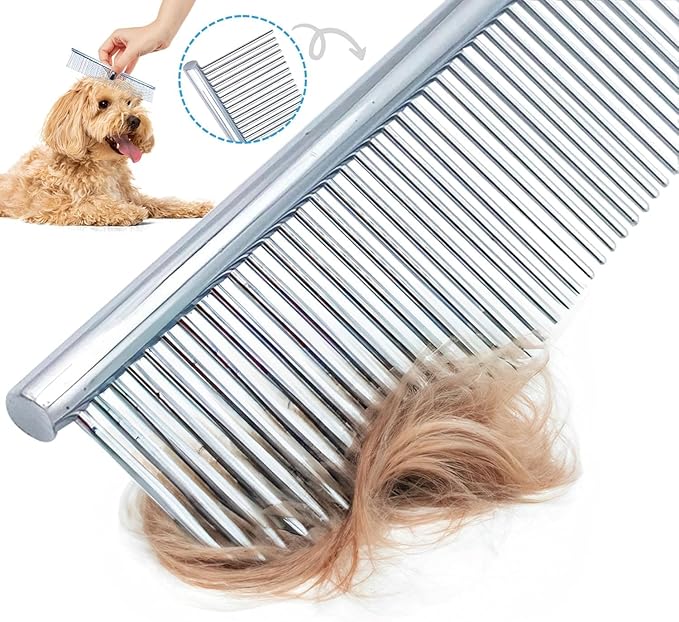 Dematting Comb for Dogs & Cats with Stainless Steel Rake Comb, Double Sided Pet Grooming Tools, Furever Brush, Cat Dematting Tool, Undercoat Rake for Small, Medium & Large Hairs Coat