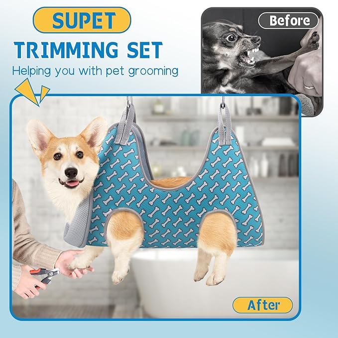 Supet Medium Dog Grooming Hammock Harness for Cats Dogs, Relaxation Pet Grooming Hammock Restraint Dog & Small Animal Leashes Sling(M（ Legs Spacing：9"-12.5" / Max W：50LBS ）
