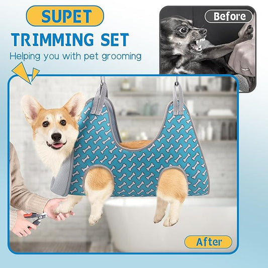Supet Medium Dog Grooming Hammock Harness for Cats Dogs, Relaxation Pet Grooming Hammock Restraint Dog & Small Animal Leashes Sling(M（ Legs Spacing：9"-12.5" / Max W：50LBS ）