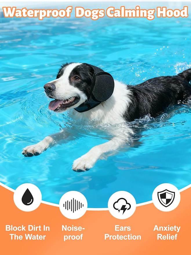 Dog Ear Muffs Noise Protection, Hoodie Calming Cap for Anxiety Relief – Waterproof & Dirt-Resistant with Adjustable Magic Tape for Bathing, Grooming, Fireworks & Swimming, Grey L 2-Pack