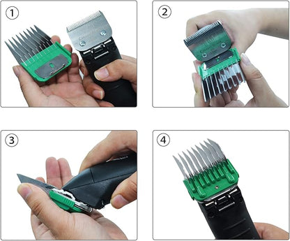 Professional Animal Stainless Steel Attachment 9 Color Guide Comb Set,Compatible with Andis, Oster A5, Wahl KM Series Clipper Detachable Blade Pet, Dog, Cat, and Horse Clippers