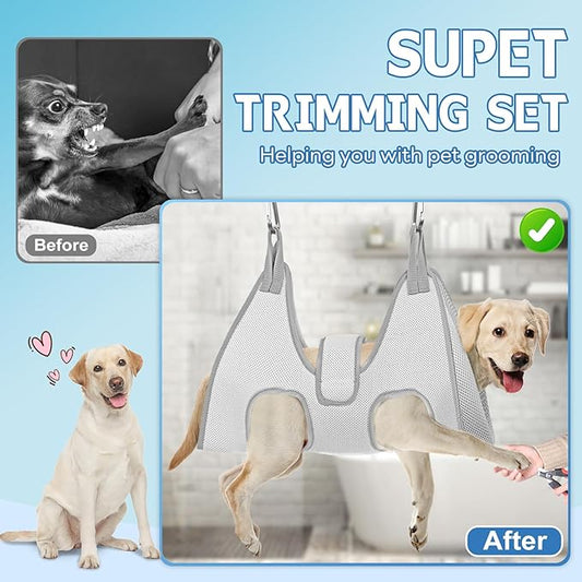 Supet Dog Grooming Hammock, New Pink Small Dog Sling for Nail Trimming, Back Protect Hanging Harness for Claw Care, Nail Trimming Restraint with Thick Fabric